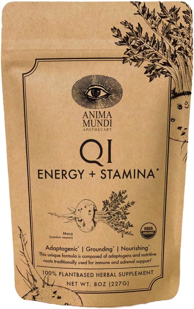 Anima Mundi Apothecary Qi Energy &amp Protein Superfood Powder - Adaptogenic Adrenal Support Supplement with Ashwagandha &amp Slippery Elm - Mood &amp Energy Support Supplement &amp Protein Powder