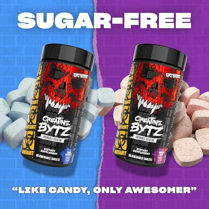 Mutant Creatine Bytz – Sugar-Free Chewable Creatine Tablets for On-The-Go Use – 5g Creatine Monohydrate Per Day – Pre Workout &amp Post Workout Protein Support – 80 Tablets – Berried Alive