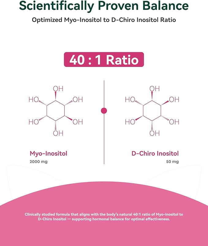 Inositol Supplement for Women Myo-Inositol &amp D-Chiro Inositol 40:1 PCOS Support with Berberine MTHF Folate &amp Vitamin D3 Supports Ovarian Health Hormonal Balance &amp Regular Cycles 120