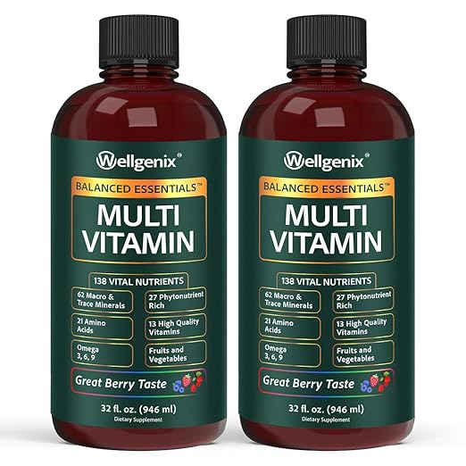 Wellgenix Balanced Essentials Plus New Formula - Berry Flavor 32oz (Pack of 2) - Complete Multivitamin Supplement - Immune Boosting &amp Overall Health - Adults Kids Toddlers (Packaging May Vary)