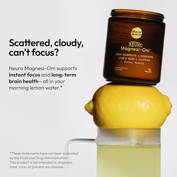 Moon Juice Neuro Magnesi-Om - Brain Support Supplement with Magnesium L-Threonate Lion’s Mane L-Theanine &amp Caffeine - Magnesium Powder for Focus &amp Memory - Lemon 3.2 oz 30 Servings