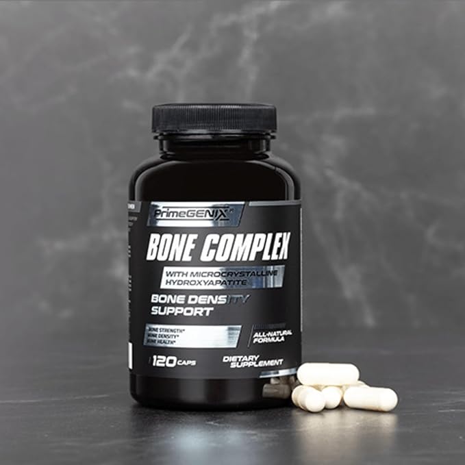 PrimeGENIX Bone Complex – Advanced Bone Strength Supplement for Men 40+ with MCHA Calcium Vitamin D3 K2 Magnesium and Zinc – Supports Bone Density and Active Lifestyles – 120 Capsules
