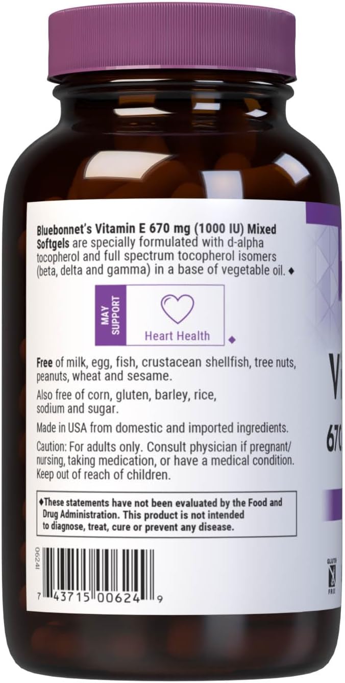 Bluebonnet Vitamin E 1000 IU Mixed Softgels 100 Count