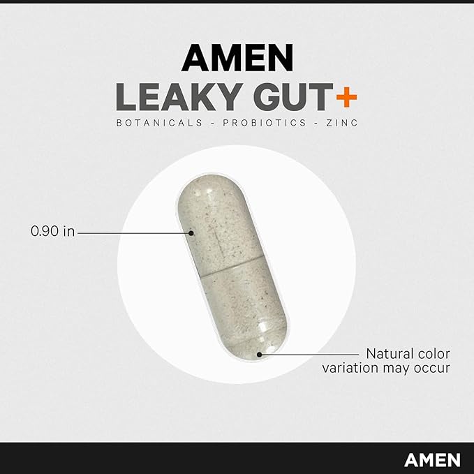 Amen Leaky Gut Supplement - Advanced Formula with Bioavailable L Glutamine Zinc Turmeric DGL Licorice Root - Marshmallow Root - Probiotics &amp Fermented Prebiotics - Vegan Non-GMO - 90 Capsules