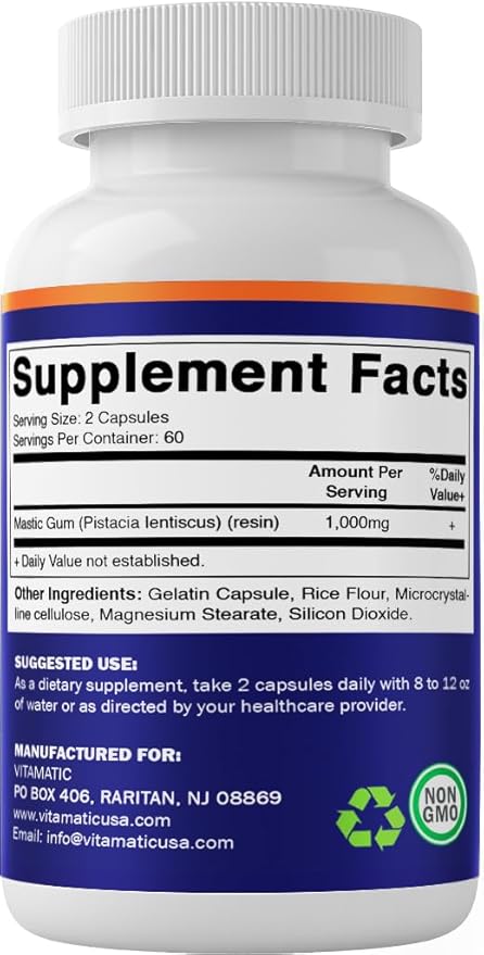 Vitamatic Mastic Gum 1000mg – 3 Pack (360 Capsules Total) Support for Digestive Function Gastrointestinal Health Immune System &amp Oral Wellness