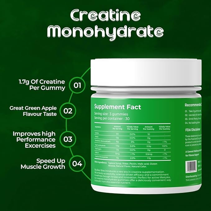 Creatine Monohydrate Gummies Pouch &amp Bottle Bundle for Men &amp Women | 5000mg of Creatine Gummie Per Serving | Zero Sugar Gluten Free &amp Halal | Pack of 90 | Blueberry &amp Green Apple Flav