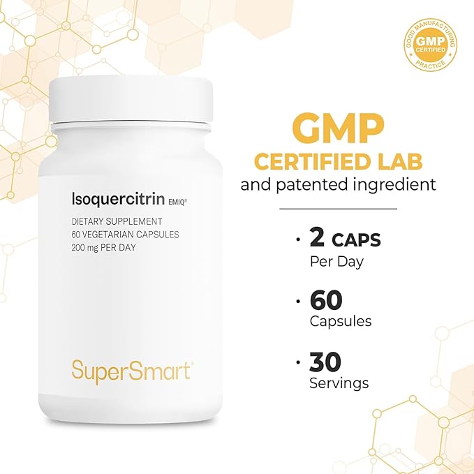 Supersmart - Alpha Glycosyl IsoQuercitrin 200mg per Day - Bioactive Quercetin EMIQ - Flavonoid Supplement | Non-GMO &amp Gluten Free - 60 Vegetarian Capsules
