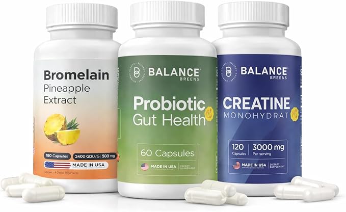 Bromelain + Probiotics + Creatine Digestive Balance Muscle Energy &amp Active Wellness Bundle