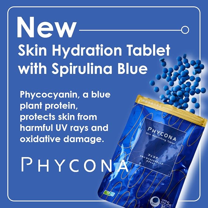 Earthrise PHYCONA - Skin Hydration Tablets with Spirulina Blue 330mg Tablets (150 Count) Gluten Free Keto Friendly Non-GMO 1-Month Supply
