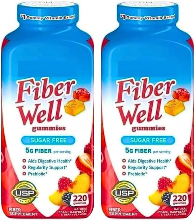 Vita Fiber Well Gummies Sugar Free Peach Raspberry &amp BlackBerry Flavors 220 Count (2 Pack)