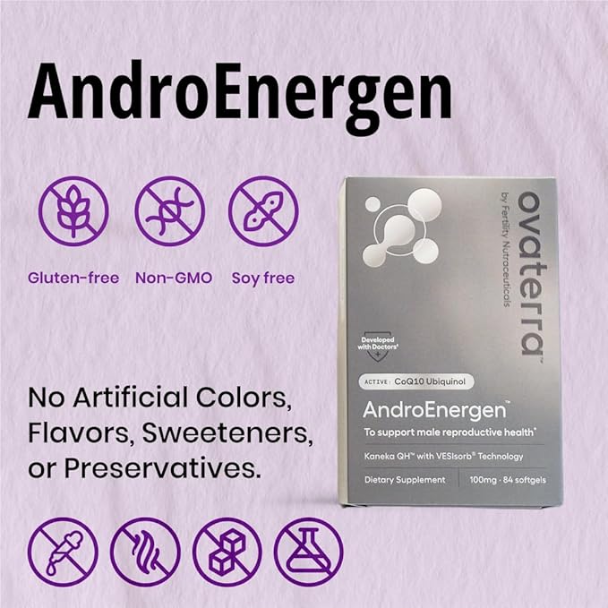 AndroEnergen CoQ10 Supplement for Men to Support Men’s Reproductive &amp Sperm Health with Kaneka QH &amp VESIsorb® Absorption Technology 84-100mg Softgel Capsules - 28 Day Supply