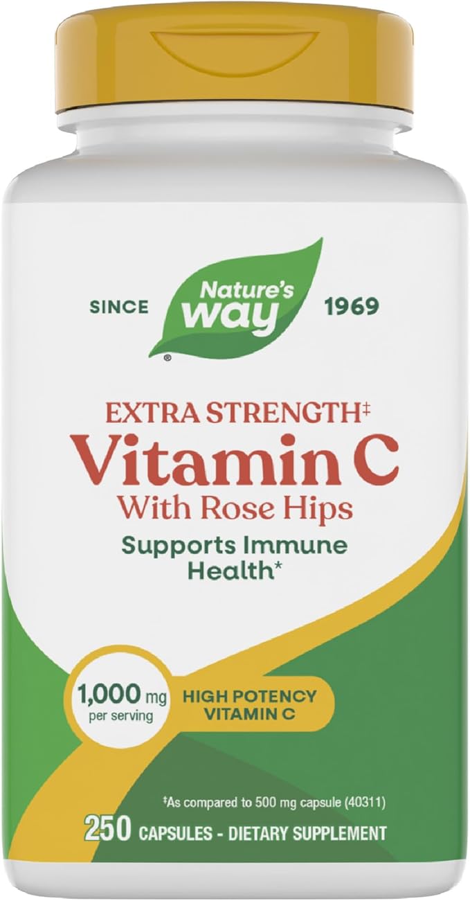 Nature's Way Extra Strength(1) Vitamin C with Rose Hips Supports Immune Health* Collagen Production* High Potency Vitamin C 250 Capsules (Packaging May Vary)