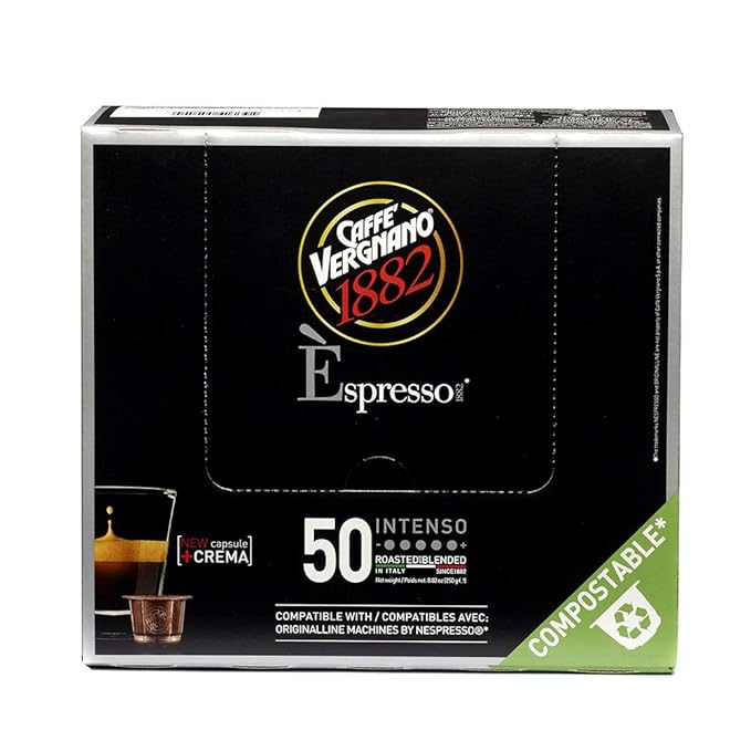 Caffe Vergnano Intenso Espresso Capsules | Compatible with Nespresso Original Line Machines | Compostable | Medium Roast | 50 Count (25oz) | Imported from Italy