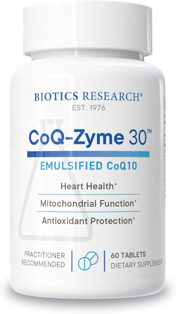 Biotics Research CoQZyme 30 Milligram of emulsified coenzyme Q10 CoQ10 Supplies Superoxide dismutase and catalase Two Important antioxidants 60 Tabs