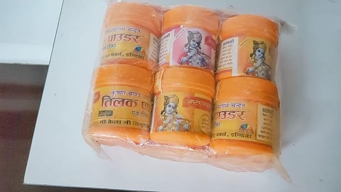 Ashtagandha Kumkum Tilak Pure Chandan Powder for God Poojan Each 50g Pack of 6 Pcs
