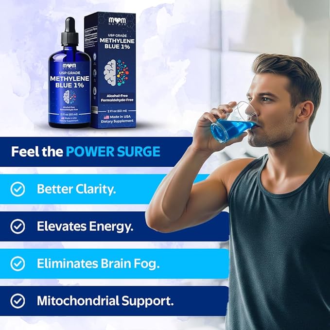 MOM NUTRIX Methylene Blue Pharmaceutical Grade - USP Grade 1% Solution Third-Party Tested Brain Health Dietary Supplement for Humans - No Formaldehyde Alcohol Free - Made in USA - 60 ml 2 oz