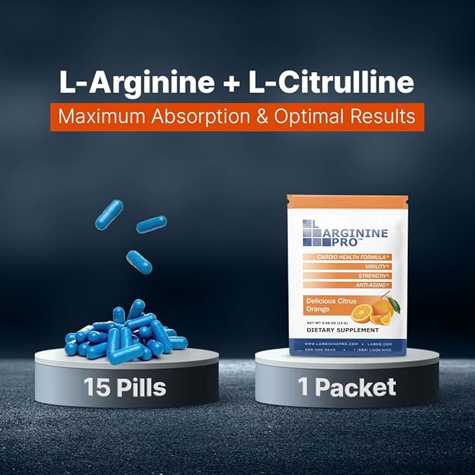 L-ARGININE PRO 2-Pack of 30 Single Serve Packs (60 Packets in Total) Orange &amp Raspberry That are Great Tasting! | Blood Flow | Pre-Workout Drink | with Vitamins C B6 B12 K &amp More