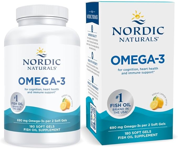 Nordic Naturals Omega-3 Lemon Flavor - 180 Soft Gels - 690 mg Omega-3 - Fish Oil - EPA &amp DHA - Immune Support Brain &amp Heart Health Optimal Wellness - Non-GMO - 90 Servings