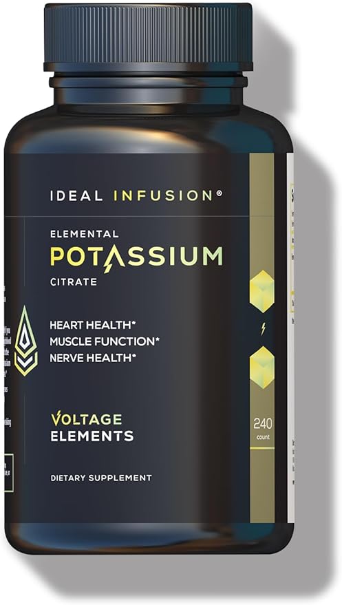 Potassium Citrate 1430mg - Heart &amp Kidney Health Electrolyte Balance Nerve Function - Elemental Potassium 500mg (240 Capsules) Vegan