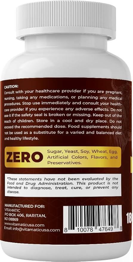 Vitamatic Grass-Fed Beef Pancreas 180 Capsules – Freeze-Dried Non-GMO Bovine Supplement – Pasture-Raised -Based Formula