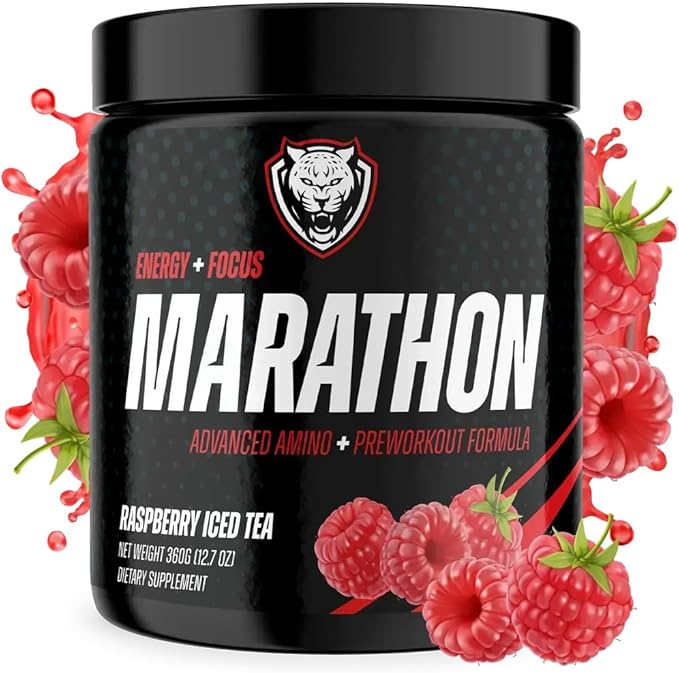 6AM Run Marathon | Running Supplements for Endurance &amp Stamina | Amino Energy with BCAAs for a Clean Pre Running Fuel | No Jitters | Marathon Essentials | Raspberry Iced Tea | 40 Servings
