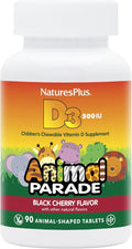 NaturesPlus Animal Parade Vitamin D3 Children’s Chewables - Black Cherry Flavor - 90 Animal-Shaped Tablets Pack of 2 - Gluten Free Vegetarian Hypoallergenic - 180 Total Servings