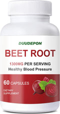 DUUDEPON Organic Beet Root Capsules - 1300mg per Serving - Supports Natural Energy Endurance - Vegan - 60 Capsules