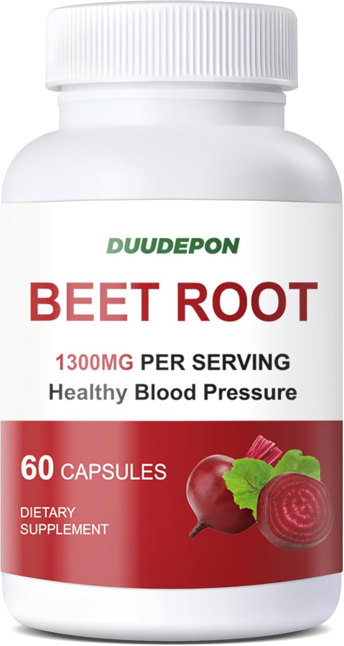 DUUDEPON Organic Beet Root Capsules - 1300mg per Serving - Supports Natural Energy Endurance - Vegan - 60 Capsules