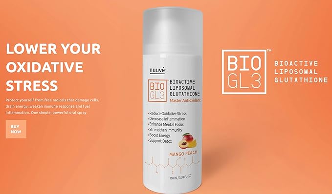 BIOGL3 Bioactive Liposomal Glutathione 446mg. Ultra Potent Pure Patented in airless Dispenser. Fast Absorption Lowers oxidative Stress and Inflammation. +Energy Detox Immune Boost Focus