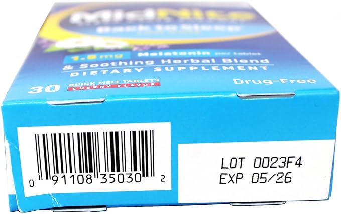 MidNite Sleep Cycle Support Back to Sleep Low Dose Melatonin &amp Herbal Blend Cherry Flavor 30 Quick Melt Tablets (Pack of 4)