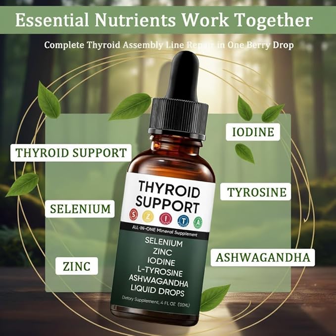Kindled Thyroid Support Drops Actora Thyroid Support Liquid Supplement with Selenium Zinc Iodine L-Tyrosine Ashwagandha - 4 fl. oz. (120mL) (1)