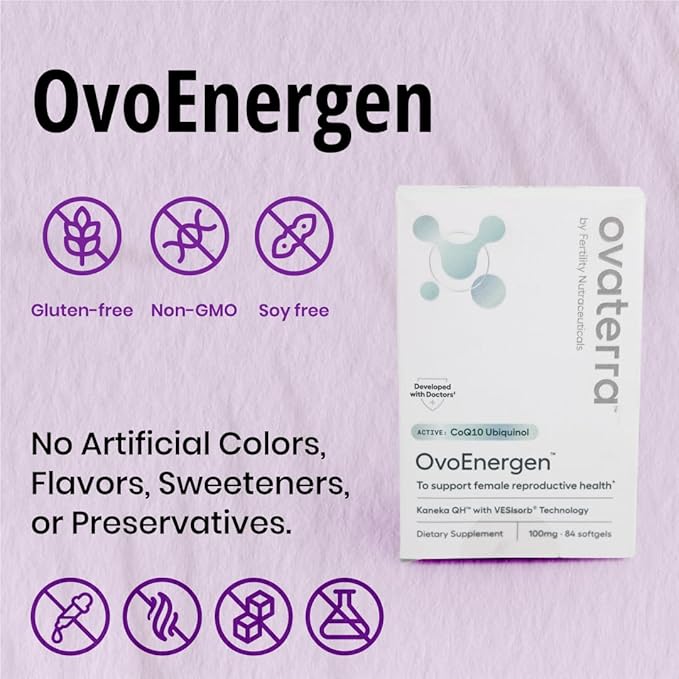Ovaterra OvoEnergen CoQ10 Supplement for Women to Support Reproductive Health and Egg Health Fertility Booster with Kaneka QH VESIsorb® Technology 84-100mg Softgel Capsules - 28 Day Supply