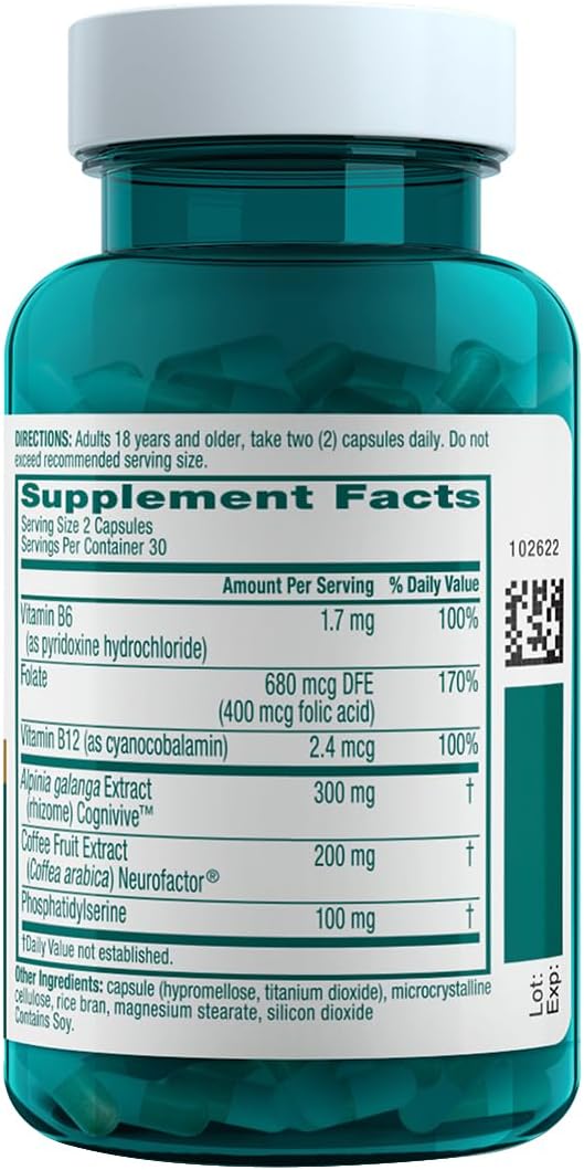 NEURIVA Ultra Decaf Clinically Tested Nootropic Brain Supplement for Mental Alertness Memory Focus &amp Concentration Cognivive Neurofactor Phosphatidylserine Vitamin B6 B12 60 Caps (2 Pack)