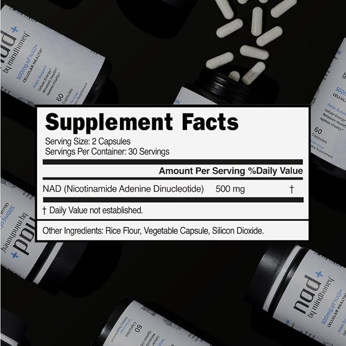 MINDHONEY | NAD+ Brain Supplement | 500mg NAD+ Premium Formula | Healthy Anti-Aging Cellular Energy Cognition Metabolic Health Heart + Muscle Support | Vegan Non-GMO Gluten-Free | 30 Servings