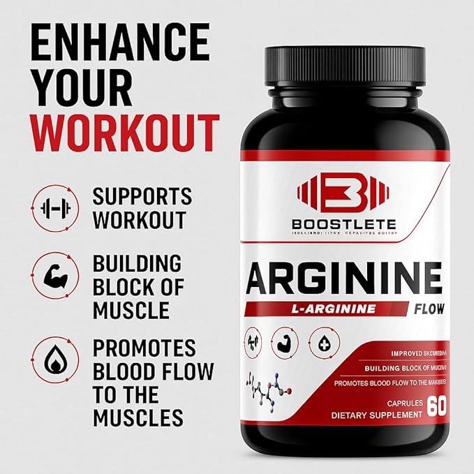 Arginine Flow – L-Arginine with Citrulline AKG &amp Beta Alanine – Nitric Oxide Support for Muscle Pump Circulation and Endurance – 60 Capsules