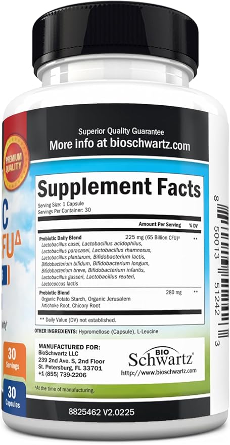 Probiotic 65 Billion - Probiotics with Prebiotic for Women &amp Men - Lactobacillus Acidophilus Digestive Health Capsules - Targeted Release Technology - Shelf Stable Supplement Non-GMO Dairy Free-30