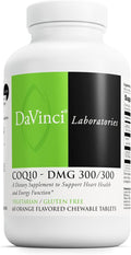 DAVINCI Labs CoQ10 - DMG 300/300 - Supports Heart Health and Energy Function - Dietary Supplement with Coenzyme Q10 &amp Vitamin E - Vegetarian - Gluten-Free - 60 Orange Flavored Chewable Tablets