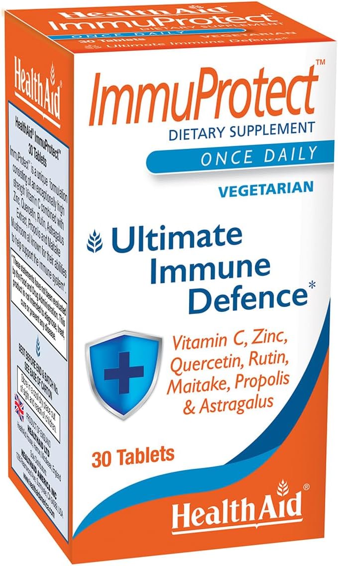 HealthAid Immuprotect Immune Defense Tablets – 30-Day Supply – Vitamin C Zinc Quercetin &amp Rutin with Maitake Propolis &amp Astragalus | Daily Vegetarian Antioxidant Support
