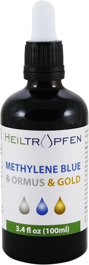 Methylene Blue &amp Ormus &amp Gold 3.4 Fl Oz - 100 ml | Ultra High Purity | with 10 ppm Colloidal Gold 24K | Glass Bottle | Third-Party Tested | Heiltropfen®
