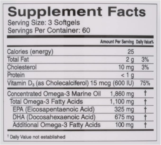 Omega 3 Lemon Minis + Vitamin D3 1100 mg Omega-3 in Triglyceride Form and 600 IU Vitamin D3 Easy-to-Swallow Fresh Lemon-Flavored Omega-3 Supplement Softgels - 180 Count