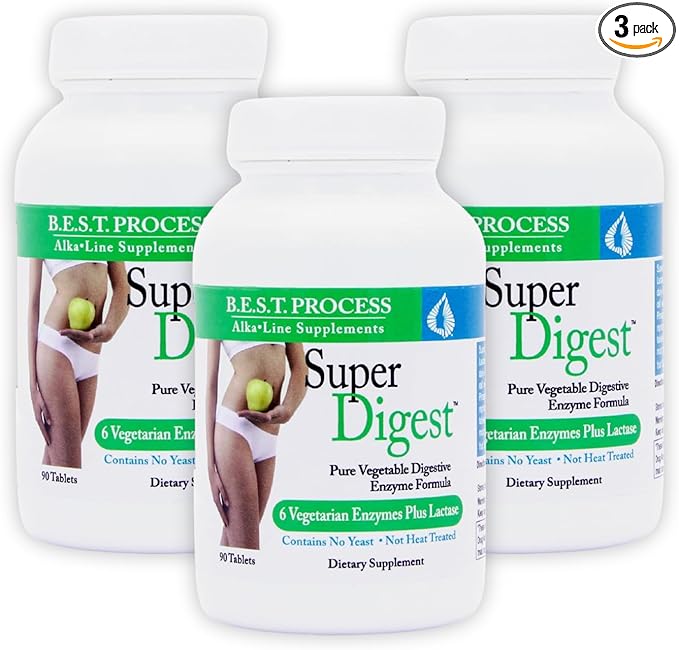 SuperDigest (3 Pack) Best Process Alkaline — Multi-Enzyme Digestive Support — Digestive Enzymes with Alfalfa Papain &amp Bromelain (Vegetarian Friendly)
