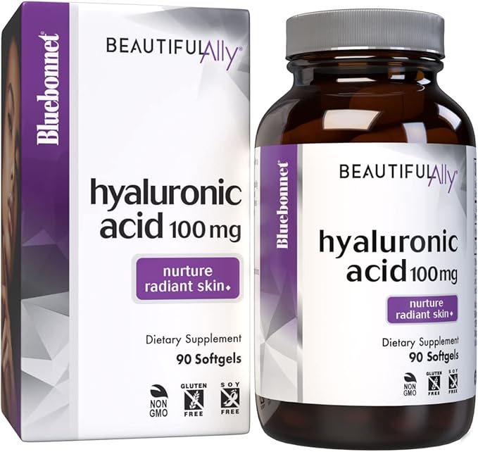Bluebonnet Nutrition Beautiful Ally Hyaluronic Acid 100mg Nurture Radiant Skin* Non-GMO Gluten-Free Soy-Free 90 Softgels 90 Servings