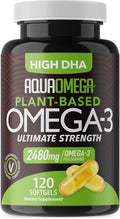 Ultimate Strength Plant Based Omega 3 Supplements Organic EPA and DHA Omega 3 Fatty Acid Supplements from Algae Oil No Fishy Aftertaste 120 Softgels