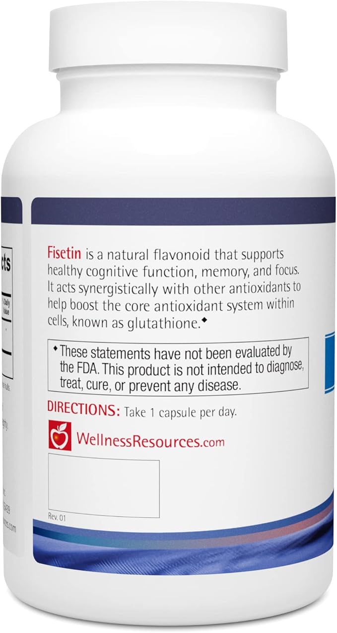 Wellness Resources Fisetin - Novusetin Fisetin Supplement for Longevity Memory Focus Brain Health - Senolytic and Situin Activator - Gluten-Free Non-GMO Vegan (100mg 90 Capsules)