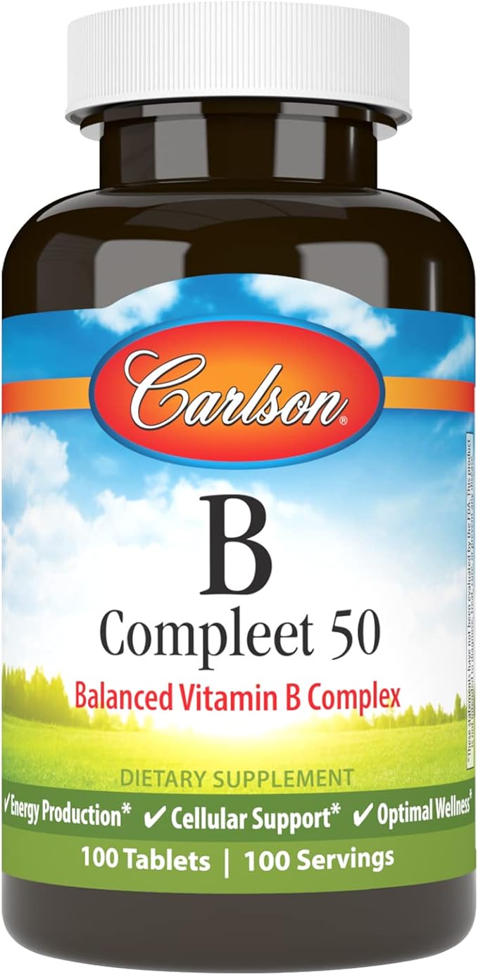 Carlson - B Compleet 50 Balanced Vitamin B Complex Energy Production Cellular Support &amp Optimal Wellness 100 Tablets