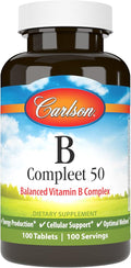 Carlson - B Compleet 50 Balanced Vitamin B Complex Energy Production Cellular Support &amp Optimal Wellness 100 Tablets