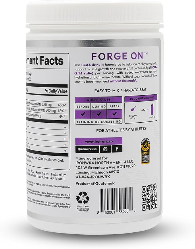 BCAA Powder | 8g Amino Acids per Serving | 2:1:1 Ratio with Citrulline Malate &amp L-Glutamine | Advanced Muscle Recovery &amp Soreness Support | Grape 30 Servings | Zero Sugar Keto Friendly