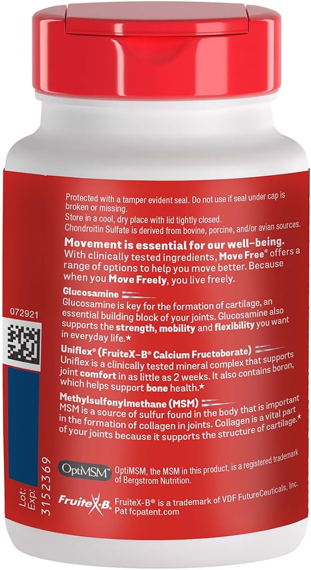 Move Free Advanced Glucosamine Chondroitin MSM Joint Support Supplement Supports Mobility Comfort Strength Flexibility &amp Bone - 120 Tablets (40 servings)*