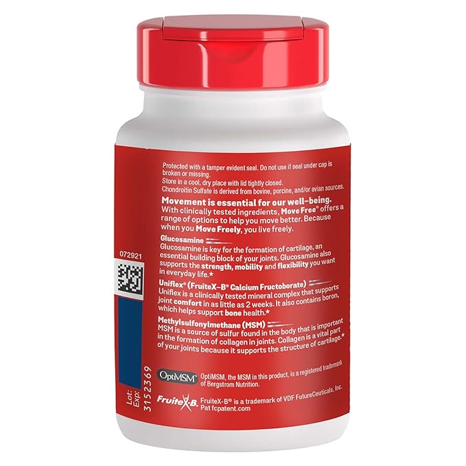 Move Free Advanced Glucosamine Chondroitin MSM Joint Support Supplement Supports Mobility Comfort Strength Flexibility &amp Bone 120 Tablets/40 Servings