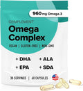 Vegan Omega 3 Supplement- 960mg Omega-3 Fatty Acids DHA EPA SDA ALA Supplement - Immune Support- 30 Servings 60 Liquid Capsules